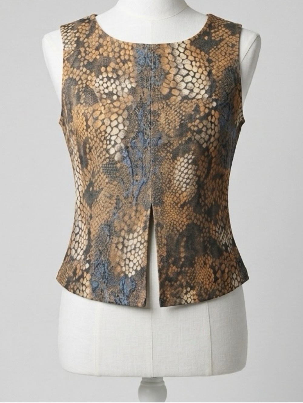 90s Y2K Vintage Rave City Reptile Print Front Slit Sleeveless Top Size Large